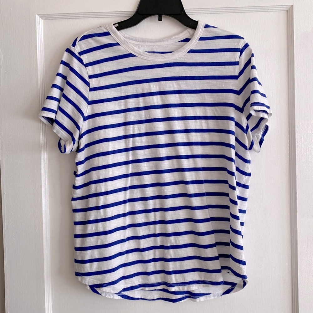 Old Navy Blue and White Striped Short Sleeve Tee